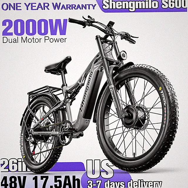 2000W Shengmilo S600 Electric Bike Dual Motor 48V17.5AH 26"E-Mountainbike 45km/h
